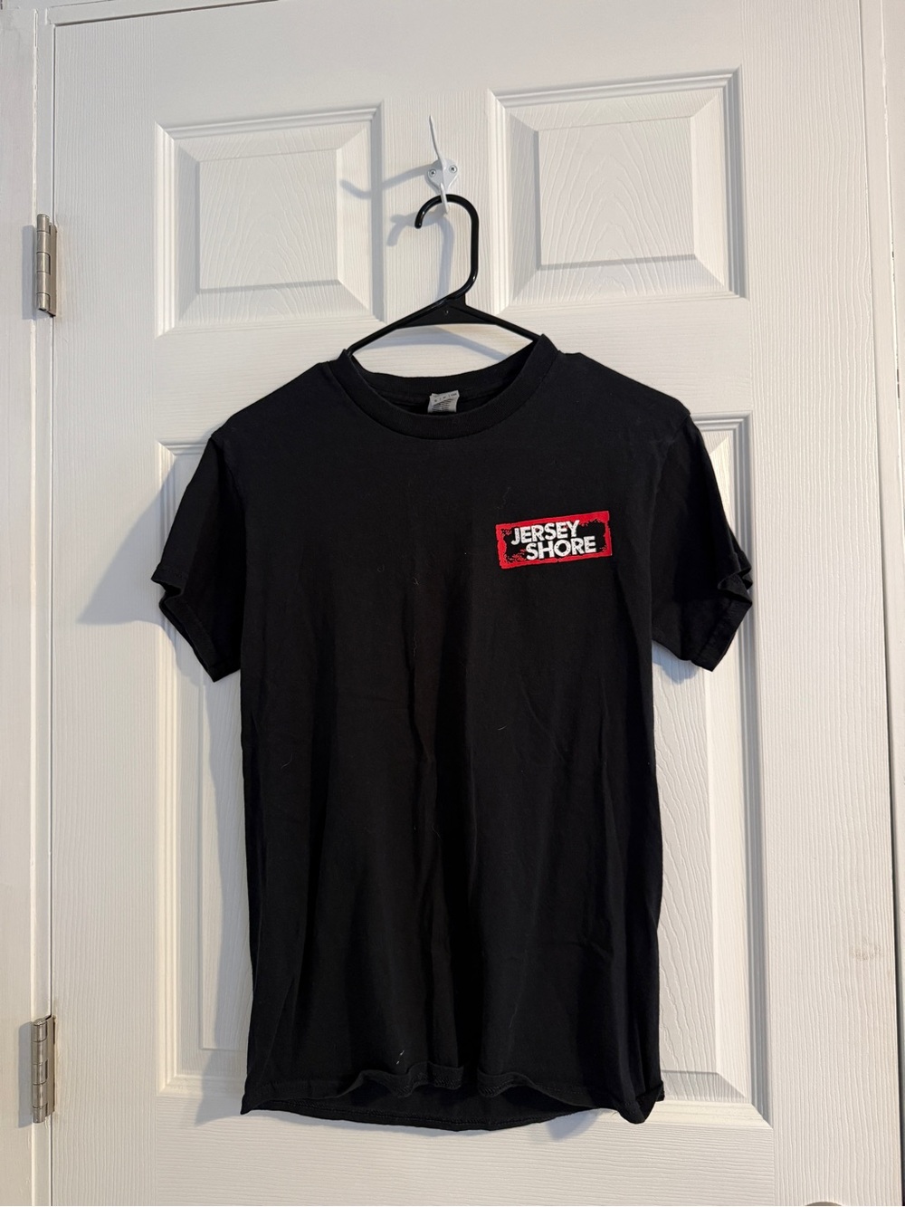 Gildan Black Jersey Shore Short Sleeve Tee with Red Logo